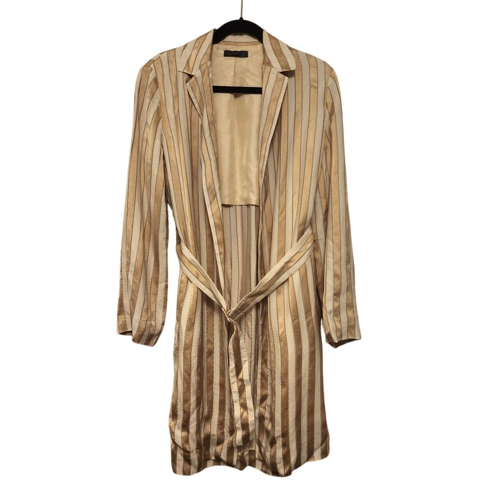 The Row Blush Ivory Striped Stervis Open Satin Trench Coat Size Small